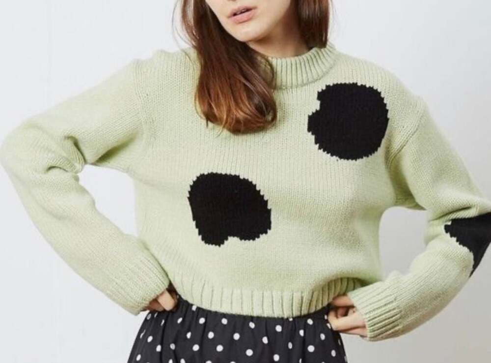 Tibi Polka Dot Intarsia Cropped Pullover Sweater Pistachio Black XS